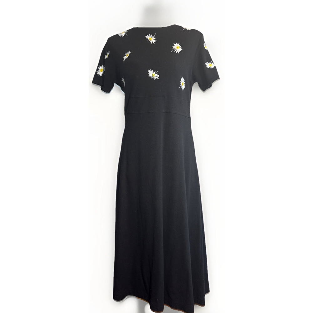 VTG Richard And Company Dress Woman Medium Black Waffle Knit Embroidered Artsy